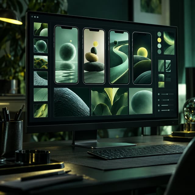 App-store creative workflow across several mobile screens