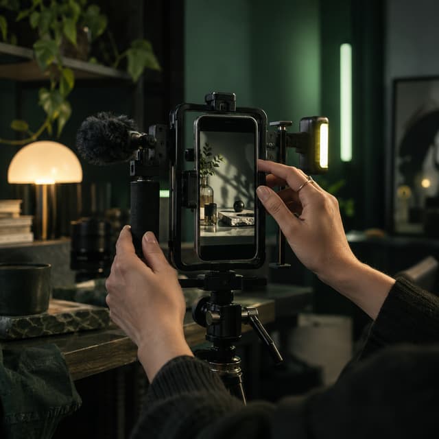 Vertical content production setup with a smartphone camera rig