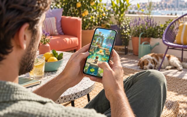 Playful mobile game experience being tested on a phone
